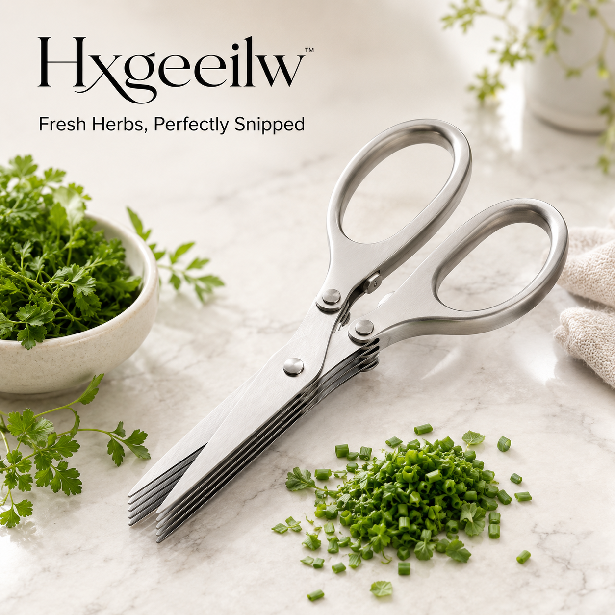 Hxgeeilw™ Stainless Steel Herb Scissors – Multi-Blade Kitchen Herb Cutter