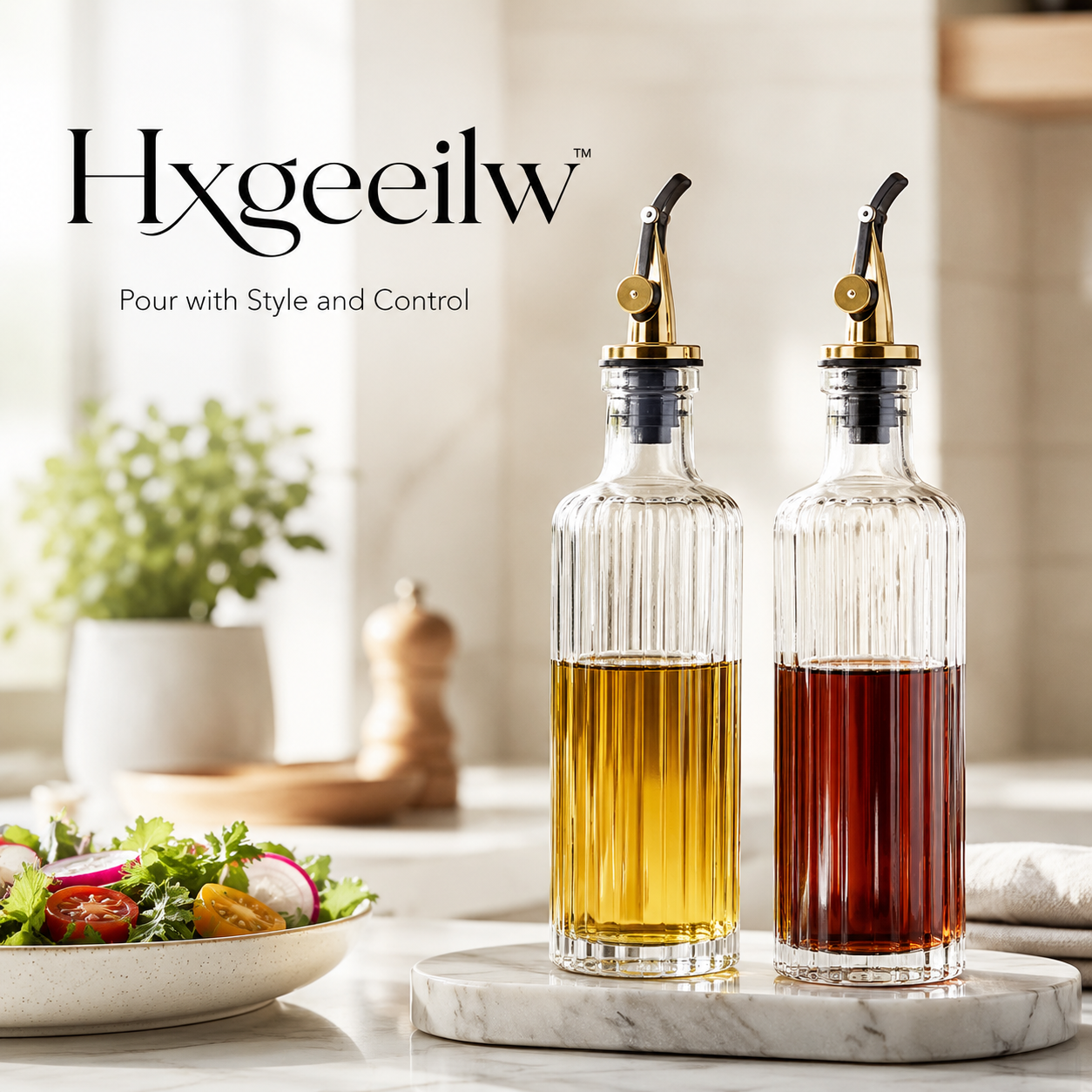 Hxgeeilw™ Glass Oil & Vinegar Dispenser Set – Elegant Drizzle Bottles with Pour Spouts